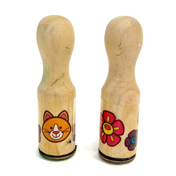 Melissa and Doug Wooden Rubber Stamp Set of 10 Rainbow Cupcake Cat Ladybug Sun - Picture 4 of 7